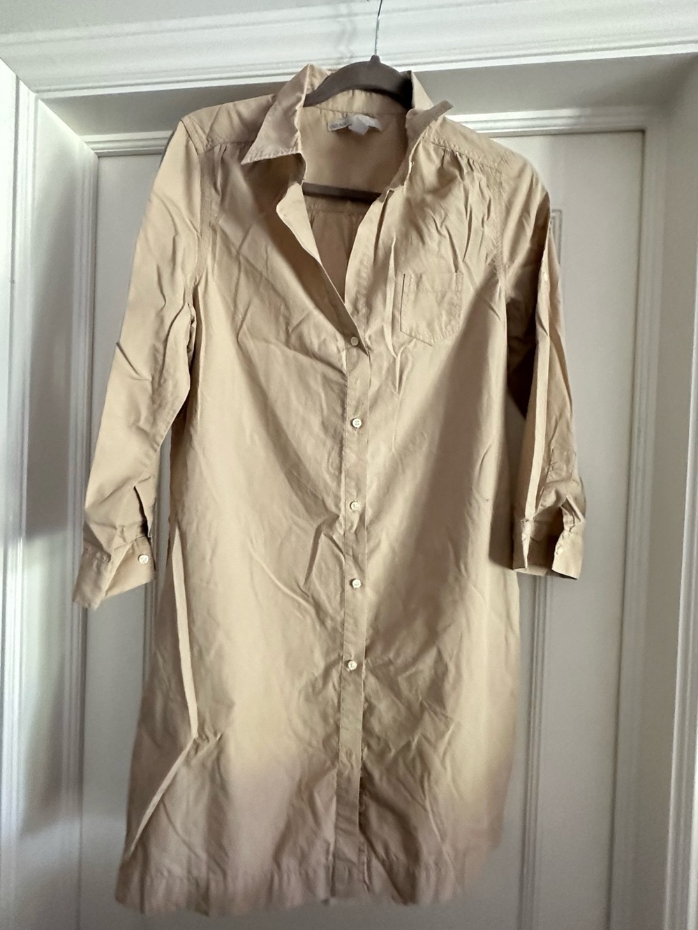 Old Navy Neutral Beige Button-Down Midi Shirt Dress